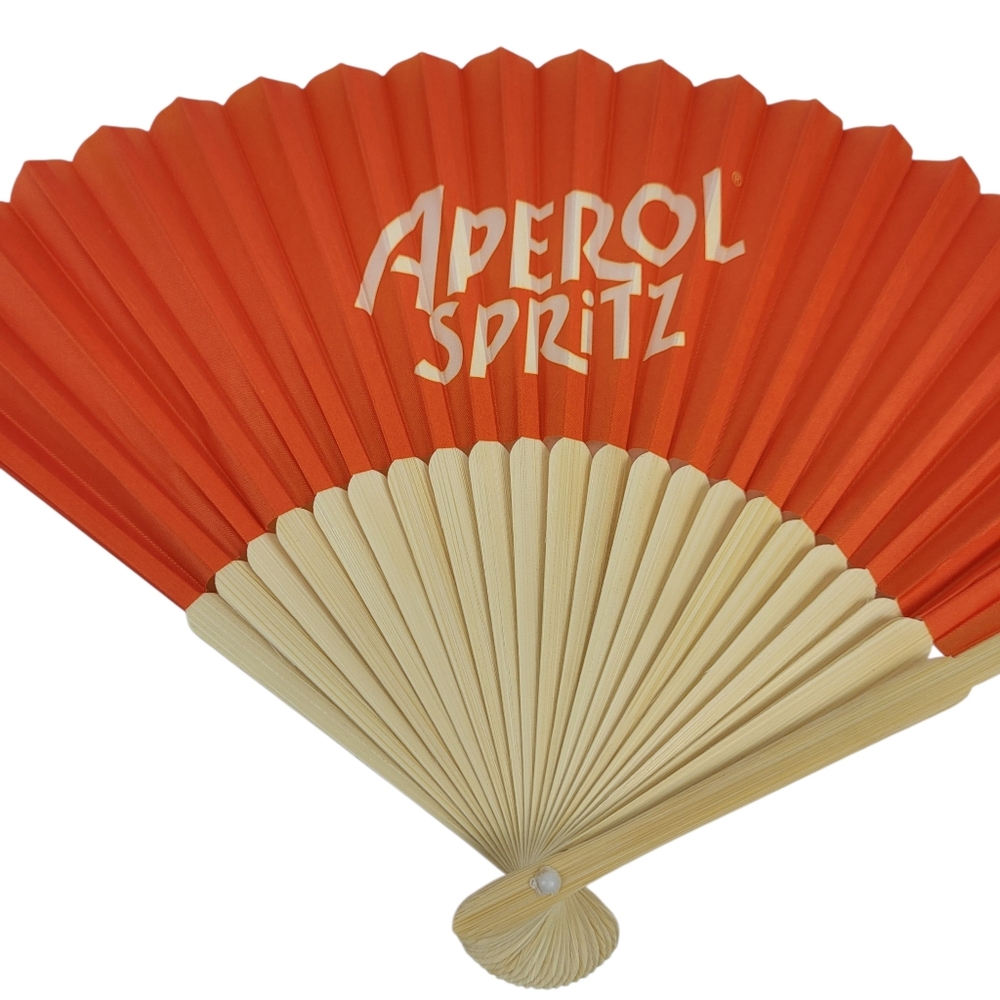 Aperol Spritz Hand fan Wood And Fabric New - Picture 3 of 10